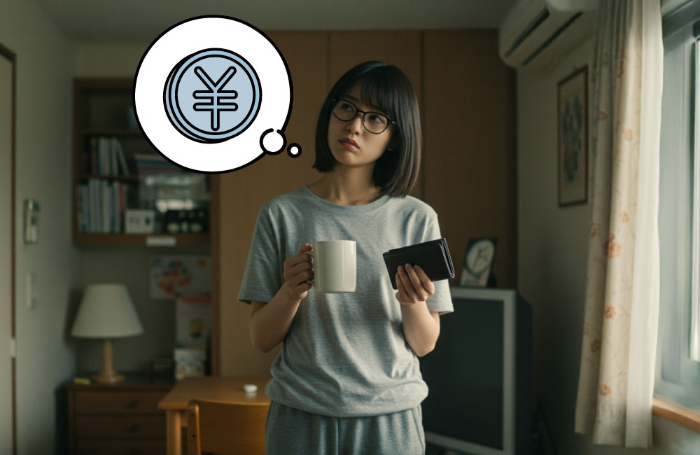 ポストコーヒーの量とコストのパランスを考える女性