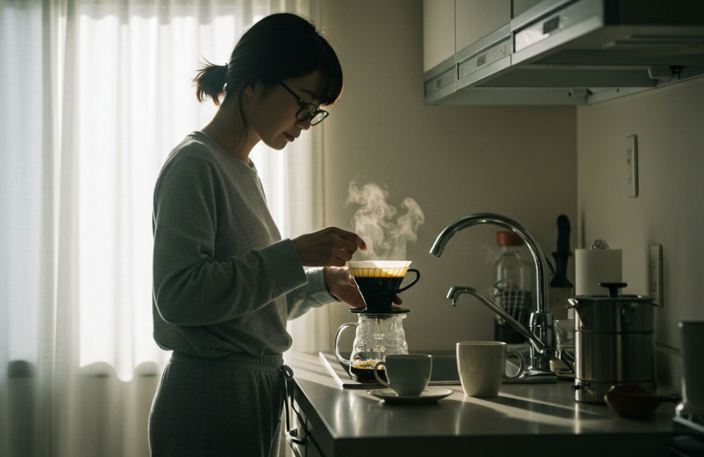 コーヒーを淹れる女性