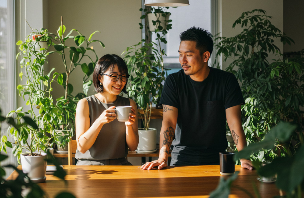 コーヒーを楽しむ男女
