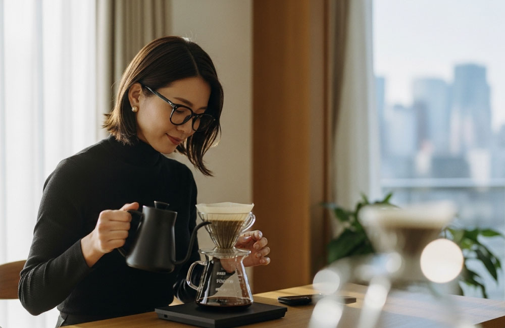 コーヒーを淹れる女性