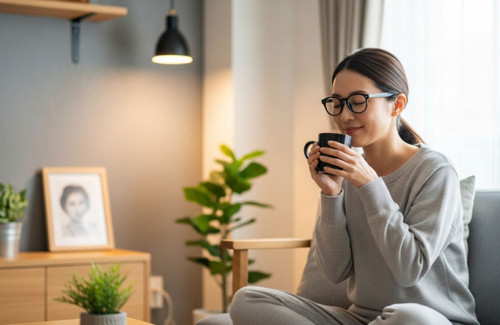 コーヒーを飲む女性